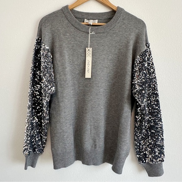 Vici Hairos Sequin Contrast Grey Sweater - Picture 7 of 9